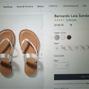 Bernardo sandals from Anthropologie Leia silver metallic NEW thong strap